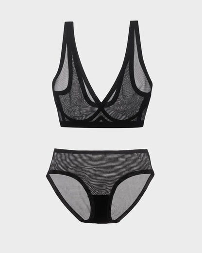 Eby Bra Sheer Bra & Panty Set - Black