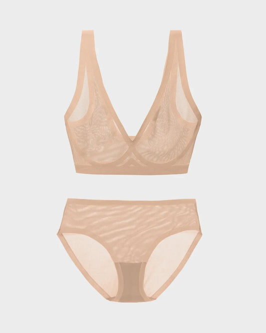 Eby Bra Sheer Bra & Panty Set - Champagne